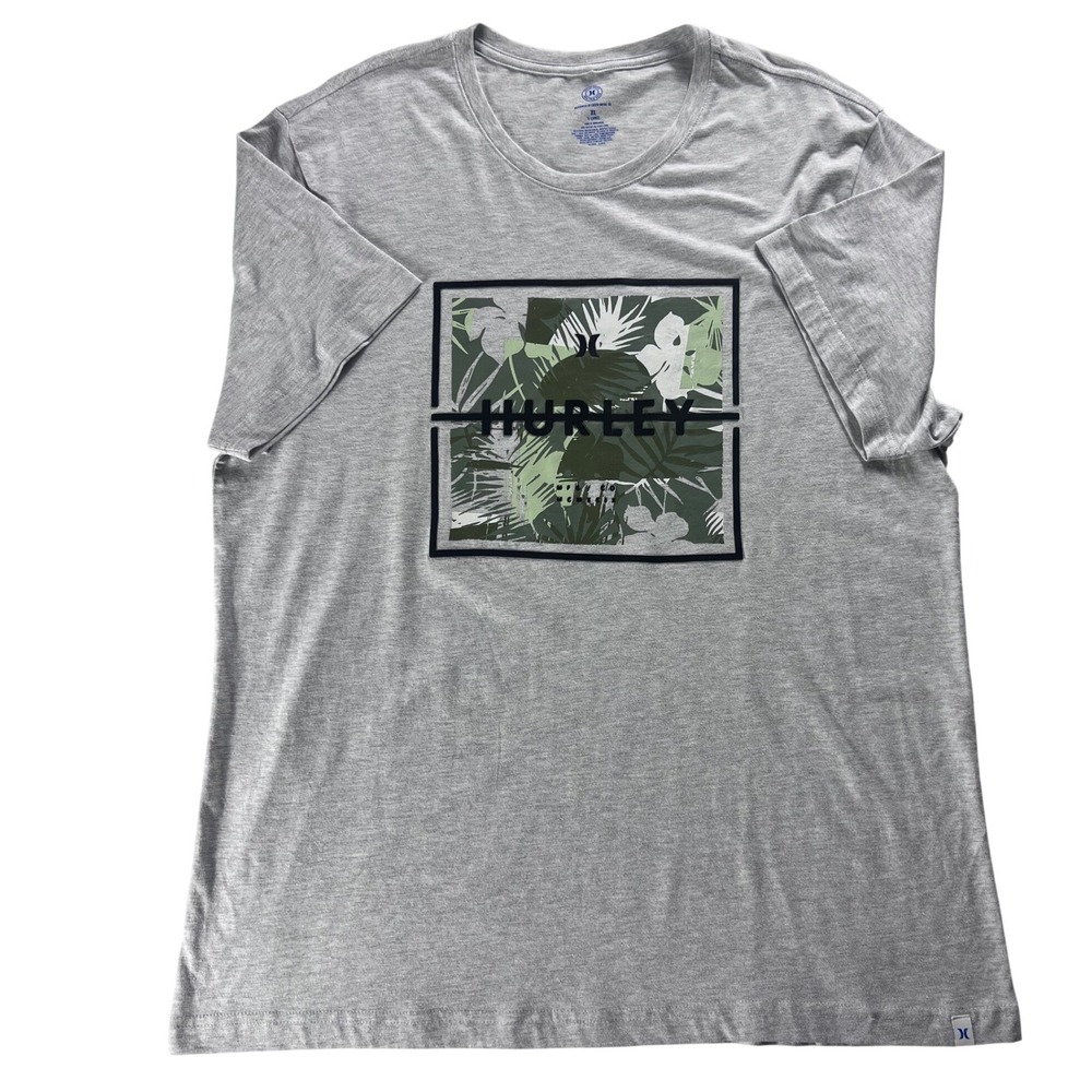 Hurley Mens XL Gray Heather Tropical Palm Leaf Graphic Logo T-Shirt Short Sleeve